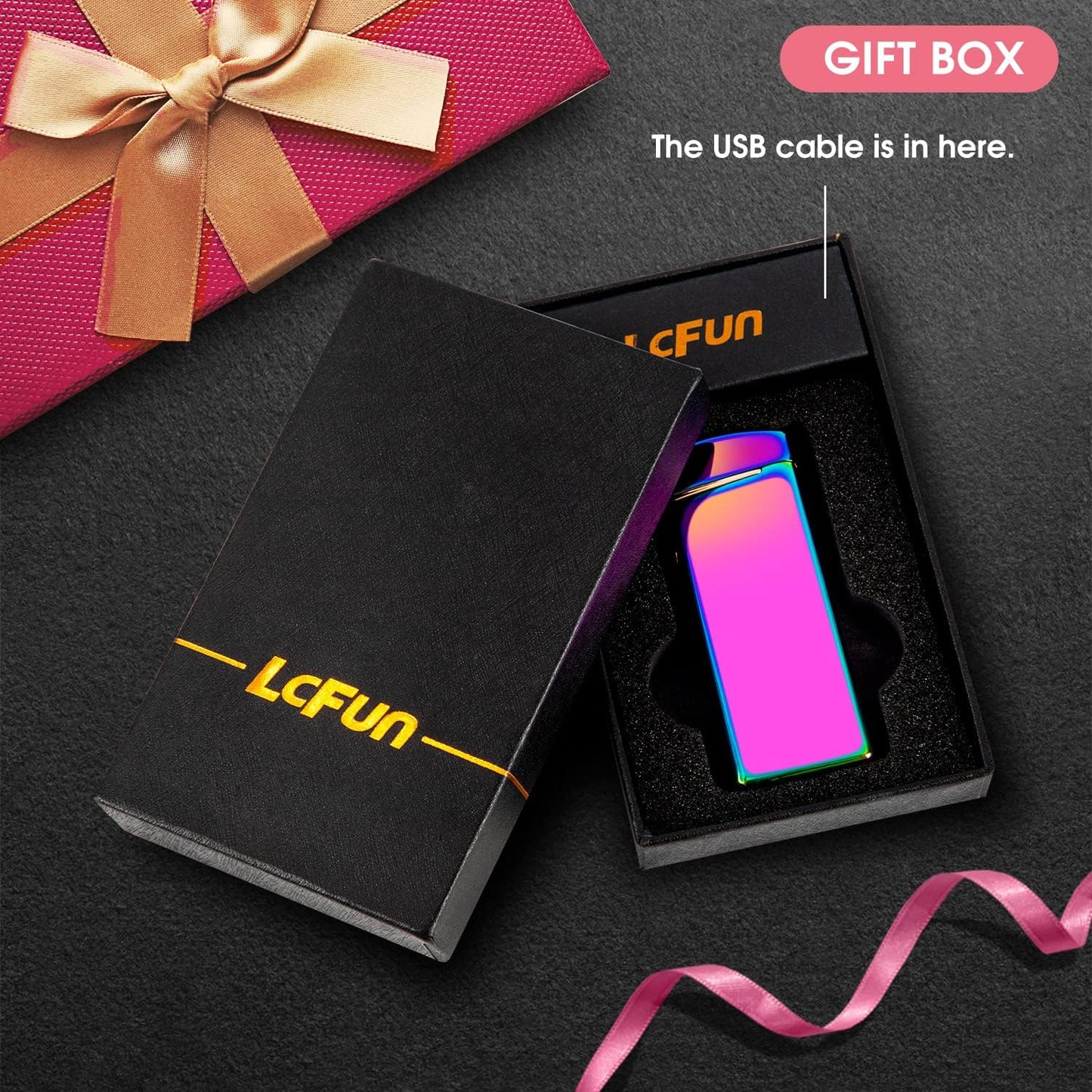 LcFun Electric USB Rechargeable Lighter, Windproof Plasma Dual Arc Lighter with LED Battery Indication, Electronic Flameless Cool Lighters Gifts for Men Fathers Husband (Black Dragon)
