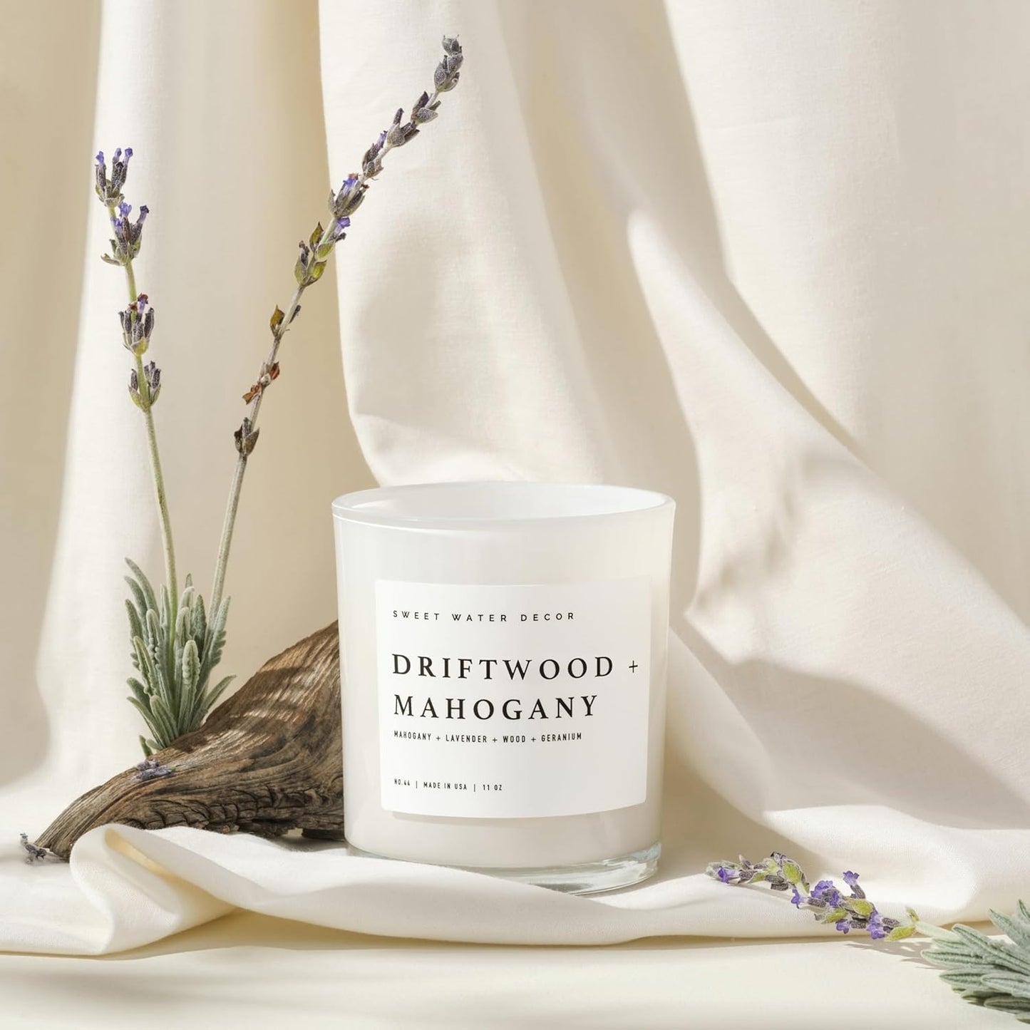Sweet Water Decor Salt and Sea Candle - Sea Salt, Citrus, Amber, Musk, Beach Scented Soy Candles for Home - 11oz White Glass Jar Wood Lid, 50 Hour Burn Time, Made in the USA