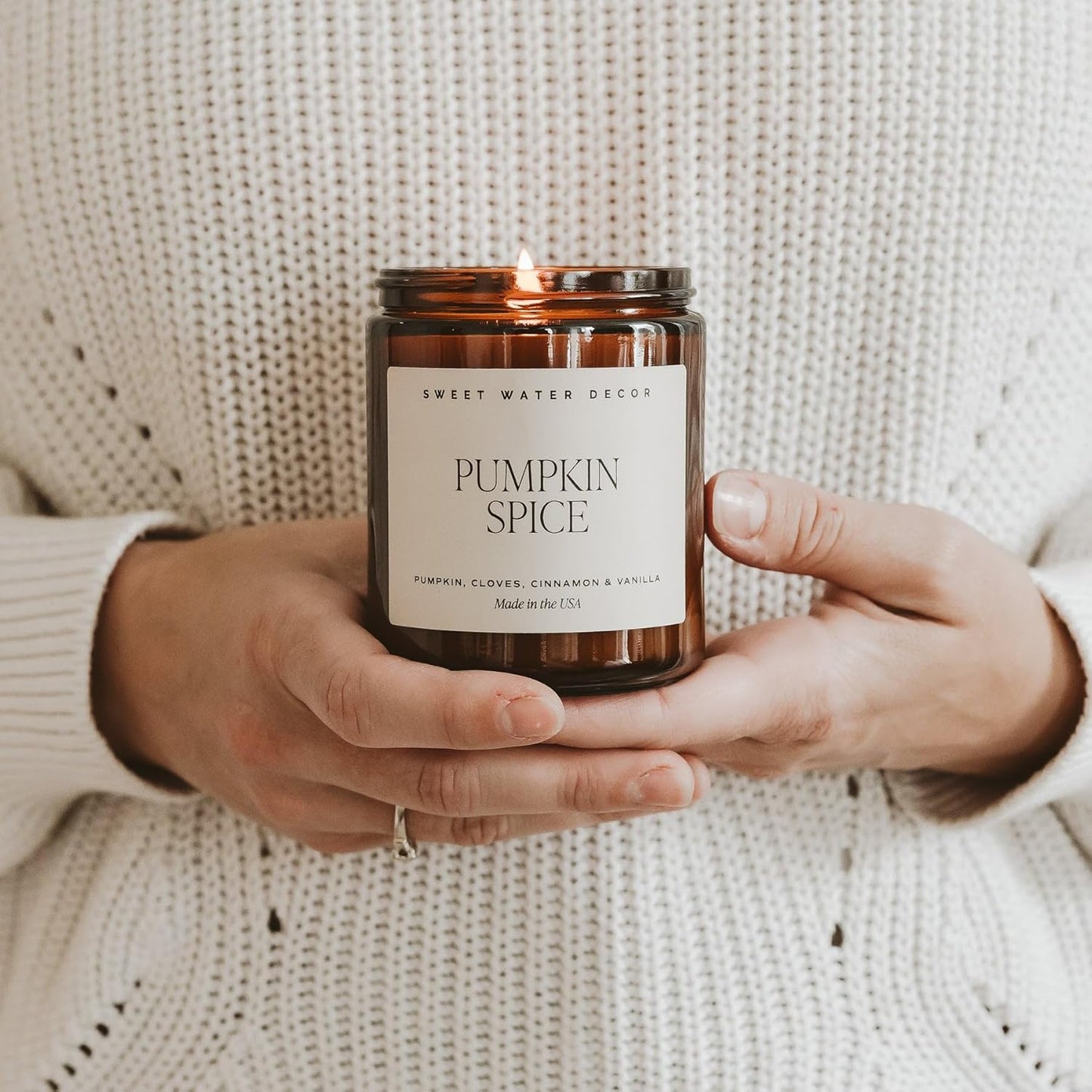 Sweet Water Decor Warm and Cozy Soy Candle - Orange Peel, Cinnamon, Ginger and Clove Scented Candles for Home - 9oz Amber Jar Black Lid, 40 Hour Burn Time, Made in the USA