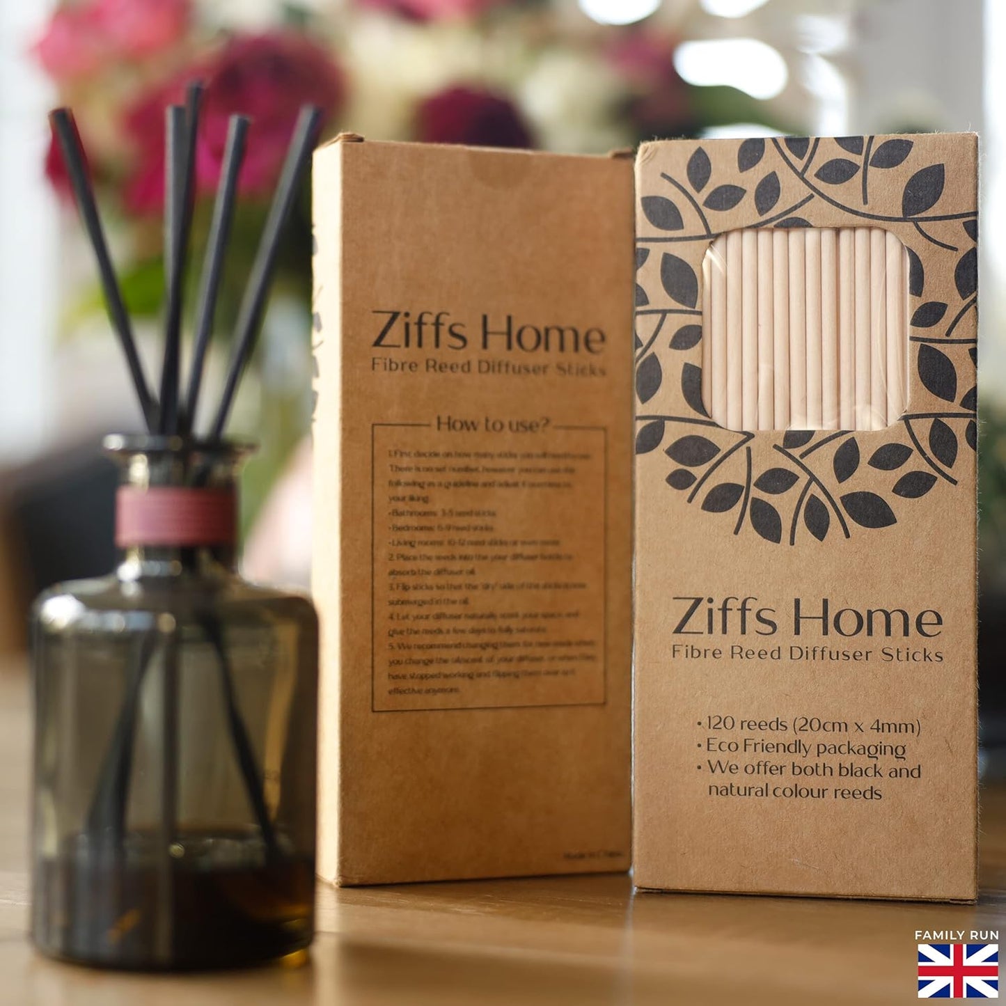 Ziffs Home® 120pcs Black Fibre Reed Diffuser Sticks - 20cm/7.87in x 4mm/0.16in - Thick Diffuser Reeds Sticks - Diffuser Sticks for Diffuser Oils Fragrance Refill - Fibre Reeds for Diffusers