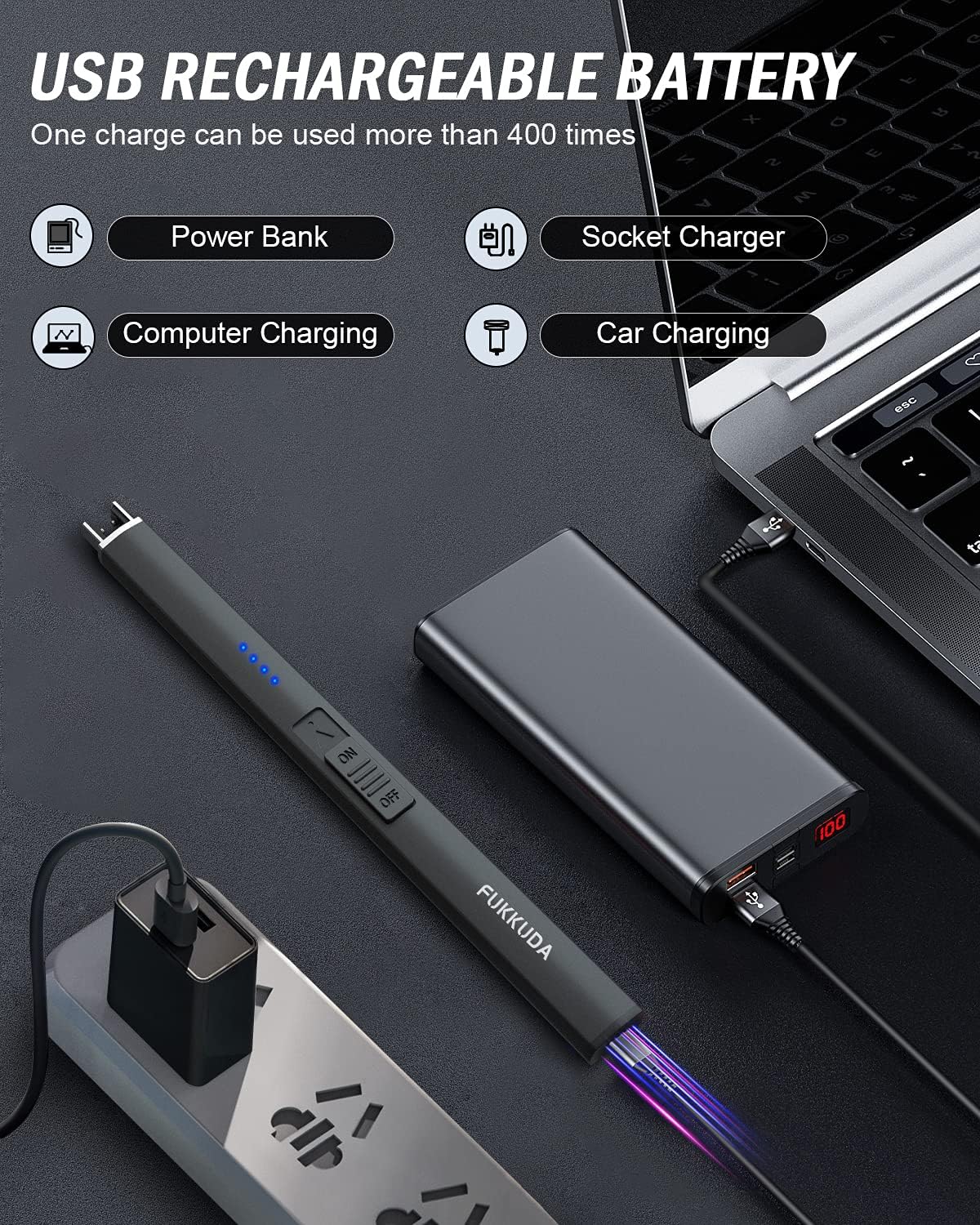 Electric Candle Lighter - Rechargeable, Plasma Arc Lighter - Windproof & Flameless with USB Rechargeable Double Safety Switch (Obisidian Black)