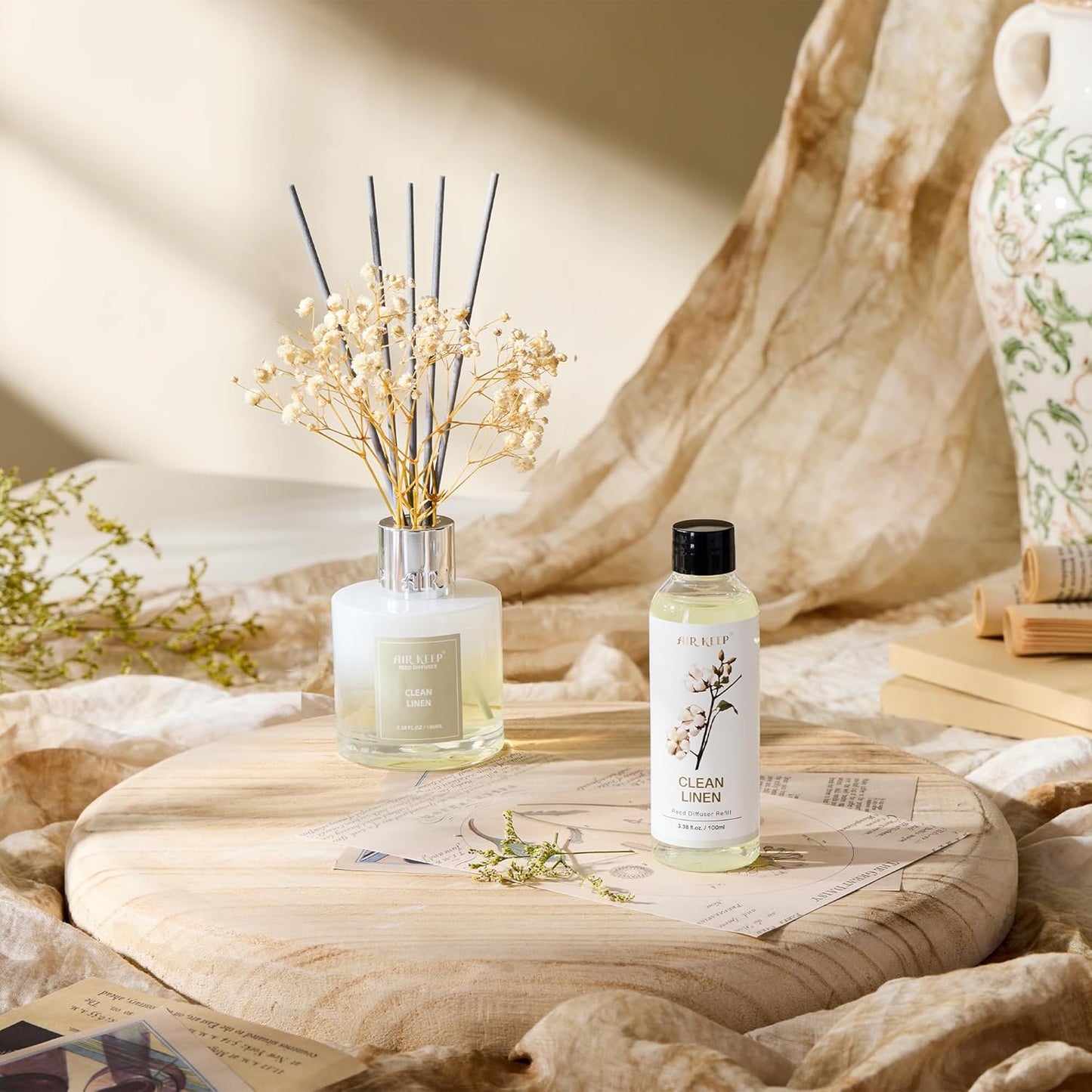 Airkeep Reed Diffuser Oil Refill/Clean Linen/3.38oz(100ml/1 Pack/Scented Oil Refill for Reed Diffuser Home Fragrance for Bedroom, Bathroom Office Home Decor
