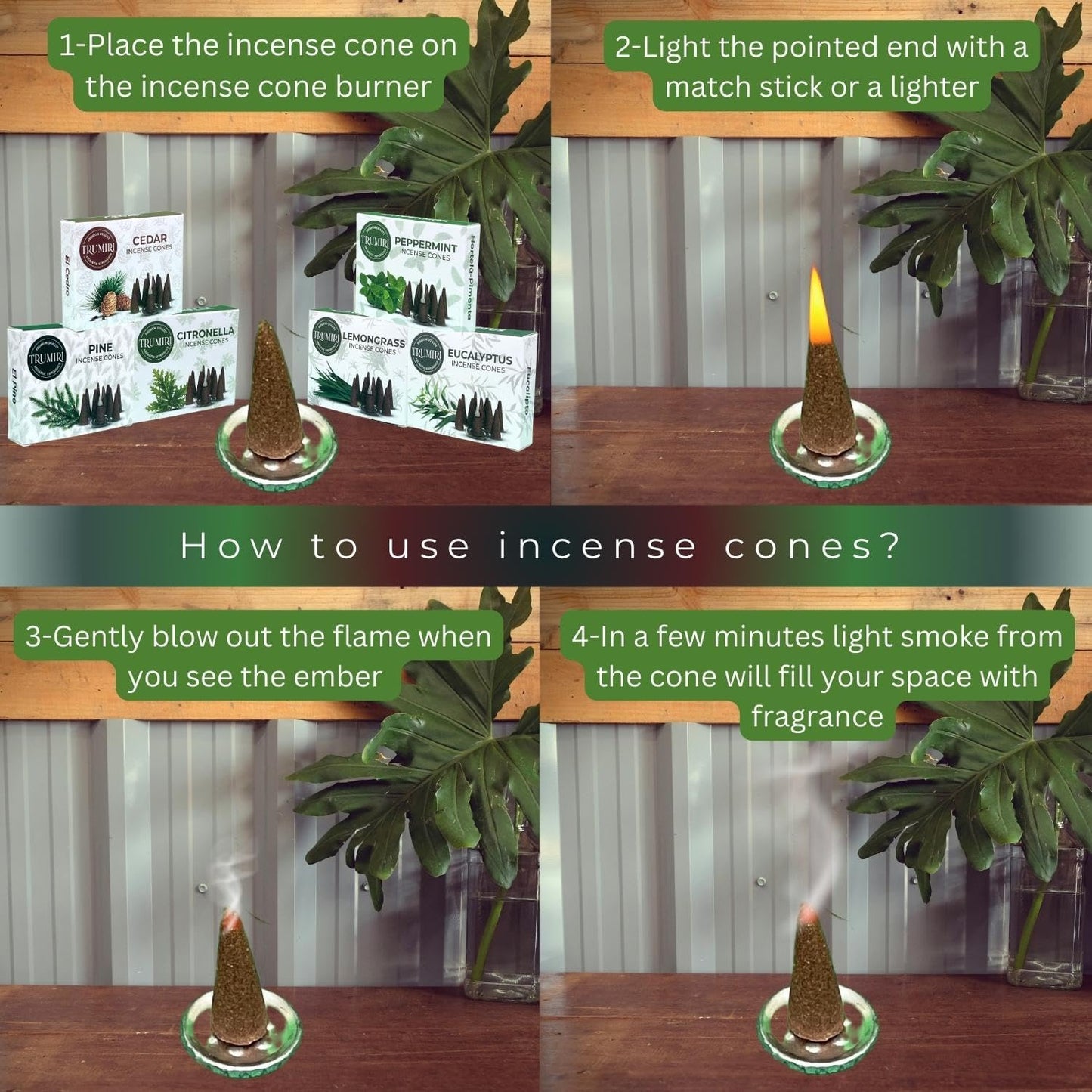 Trumiri Woody Incense Cones - Variety Pack - Total 60 Cone Incense (6 Scents x 10 Conos) - White Sage, Palo Santo, Dragons Blood, Sandalwood - Inscents-Cones Scented - Insense Cones - Incent Cone