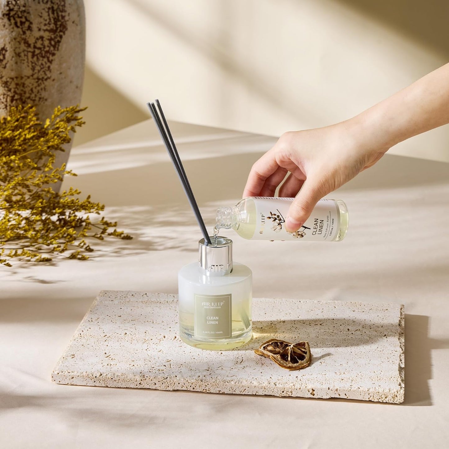 Airkeep Reed Diffuser Oil Refill/Clean Linen/3.38oz(100ml/1 Pack/Scented Oil Refill for Reed Diffuser Home Fragrance for Bedroom, Bathroom Office Home Decor