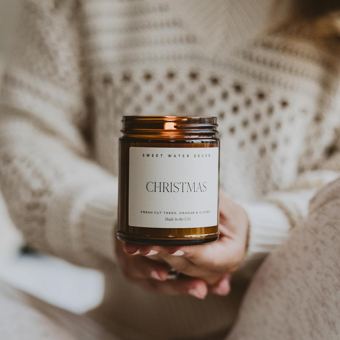 Sweet Water Decor Warm and Cozy Soy Candle - Orange Peel, Cinnamon, Ginger and Clove Scented Candles for Home - 9oz Amber Jar Black Lid, 40 Hour Burn Time, Made in the USA