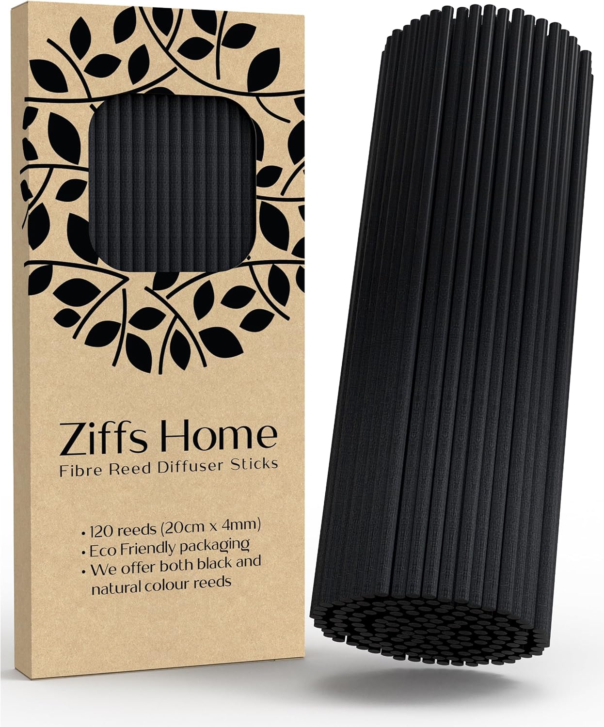 Ziffs Home® 120pcs Black Fibre Reed Diffuser Sticks - 20cm/7.87in x 4mm/0.16in - Thick Diffuser Reeds Sticks - Diffuser Sticks for Diffuser Oils Fragrance Refill - Fibre Reeds for Diffusers