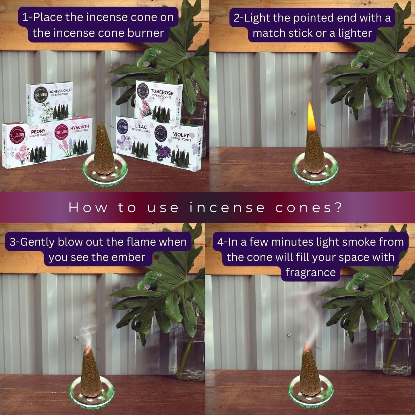 Trumiri Woody Incense Cones - Variety Pack - Total 60 Cone Incense (6 Scents x 10 Conos) - White Sage, Palo Santo, Dragons Blood, Sandalwood - Inscents-Cones Scented - Insense Cones - Incent Cone