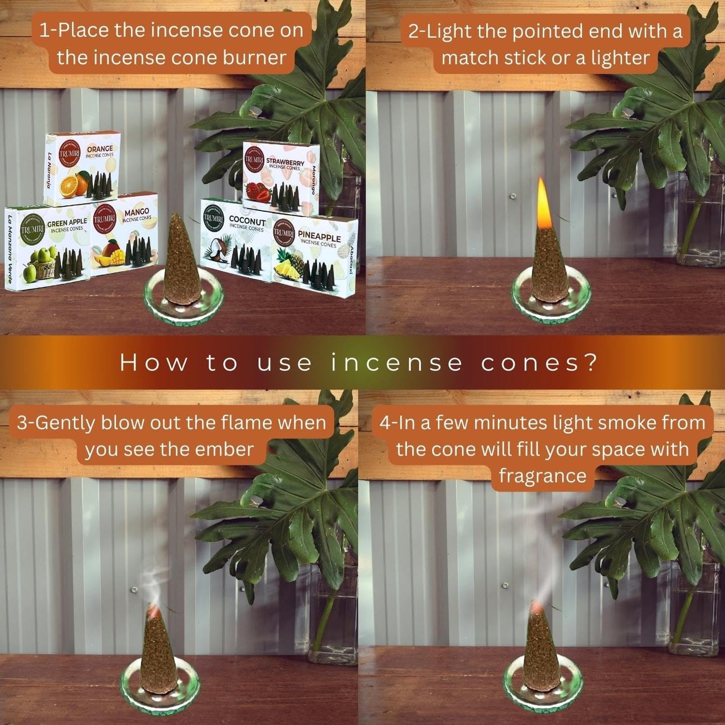 Trumiri Woody Incense Cones - Variety Pack - Total 60 Cone Incense (6 Scents x 10 Conos) - White Sage, Palo Santo, Dragons Blood, Sandalwood - Inscents-Cones Scented - Insense Cones - Incent Cone