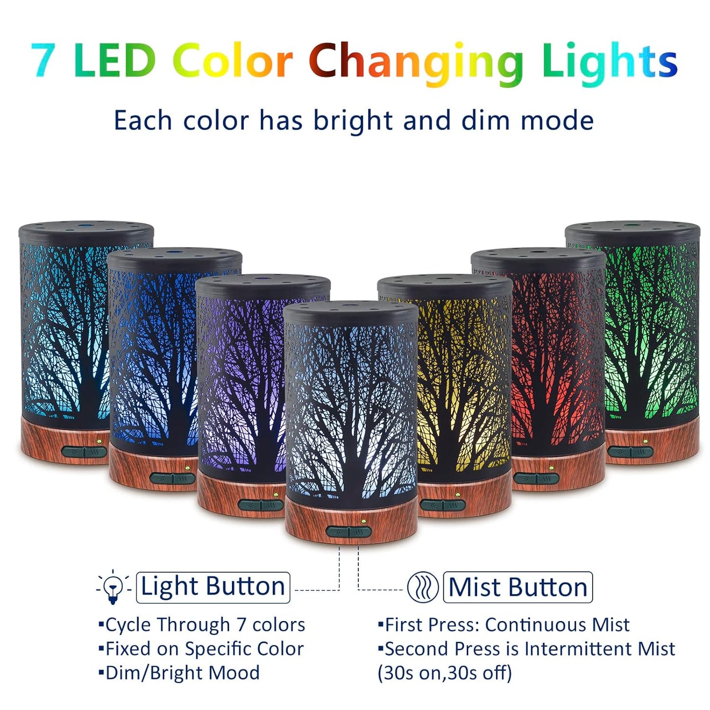 EQUSUPRO Essential Oil Diffuser 150ml Metal Aromatherapy Oil Diffuser Ultrasonic Cool Mist Diffuser with Auto Shut-Off Protection,7 Colors Changed LED for Home Office SPA Yoga