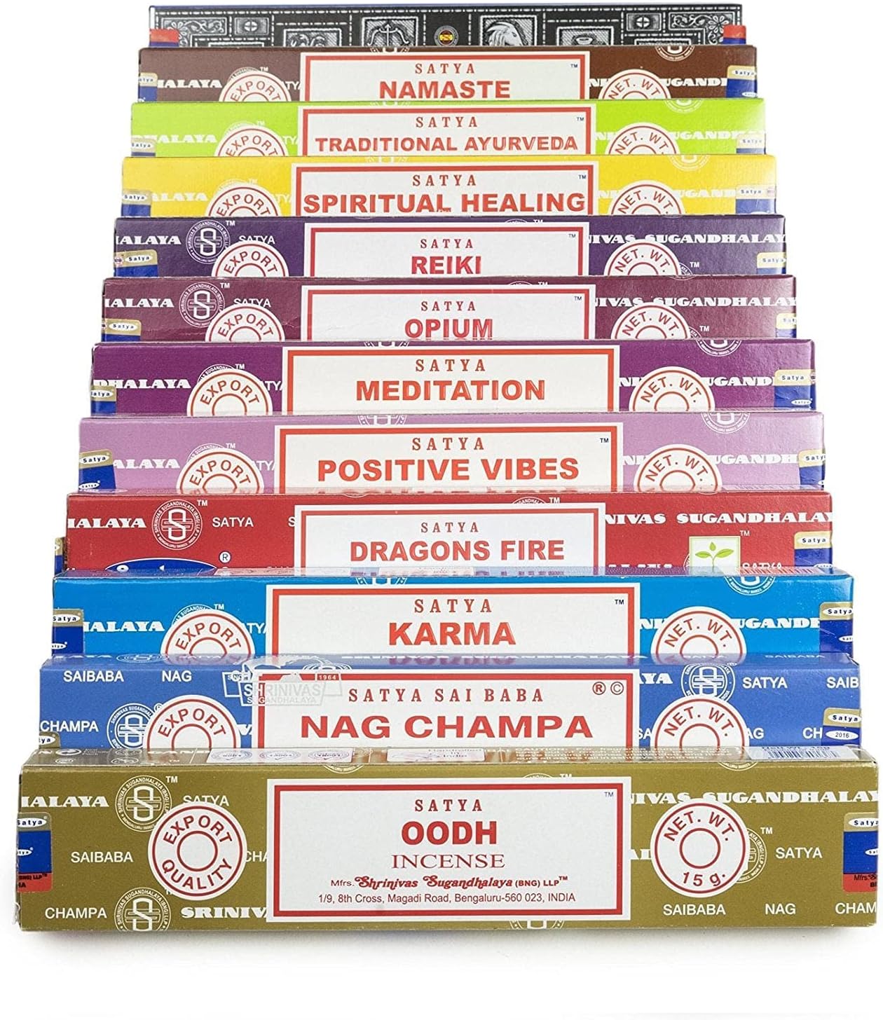 Satya Premium Mix Assorted Incense Sticks Set of 12 Pack | for Meditation, Aromatherapy, Healing, Yoga, Positivity and Relaxation | 180 Sticks (12Packs X 15Sticks)