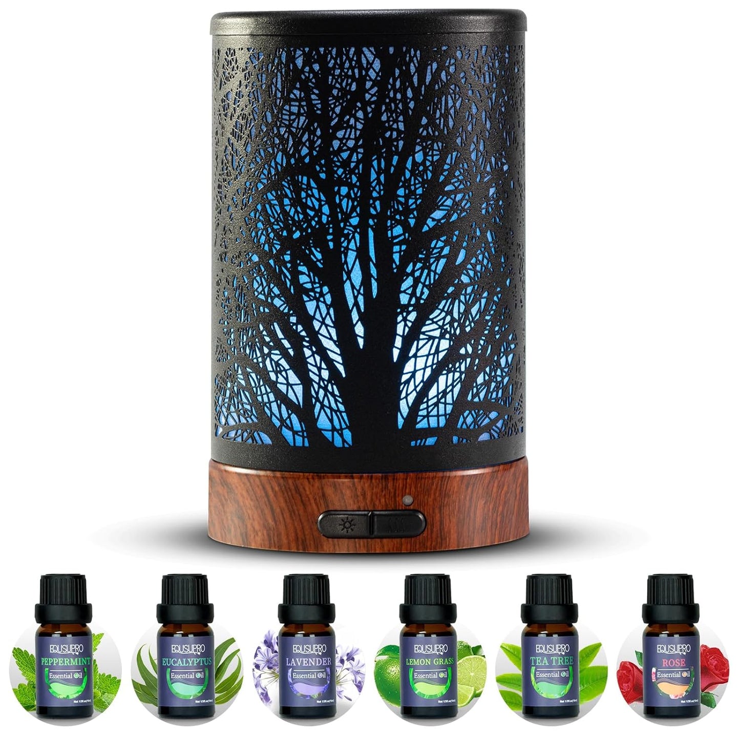 EQUSUPRO Essential Oil Diffuser 150ml Metal Aromatherapy Oil Diffuser Ultrasonic Cool Mist Diffuser with Auto Shut-Off Protection,7 Colors Changed LED for Home Office SPA Yoga