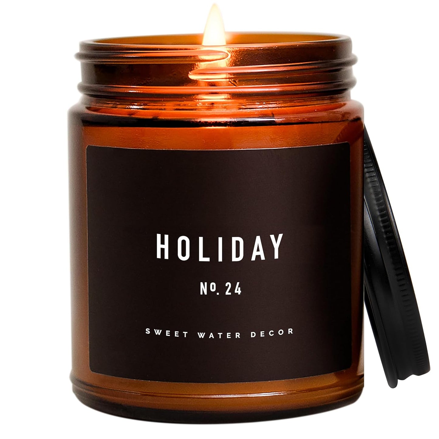 Sweet Water Decor Warm and Cozy Soy Candle - Orange Peel, Cinnamon, Ginger and Clove Scented Candles for Home - 9oz Amber Jar Black Lid, 40 Hour Burn Time, Made in the USA