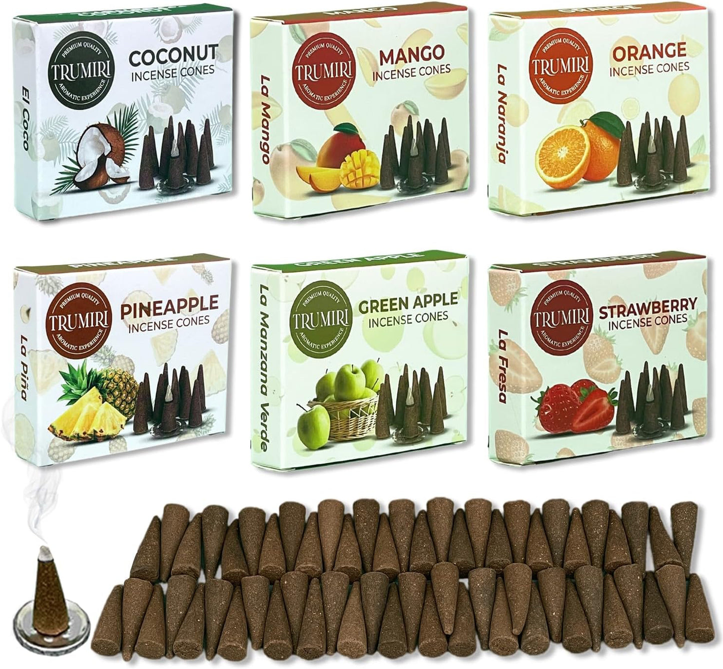 Trumiri Woody Incense Cones - Variety Pack - Total 60 Cone Incense (6 Scents x 10 Conos) - White Sage, Palo Santo, Dragons Blood, Sandalwood - Inscents-Cones Scented - Insense Cones - Incent Cone