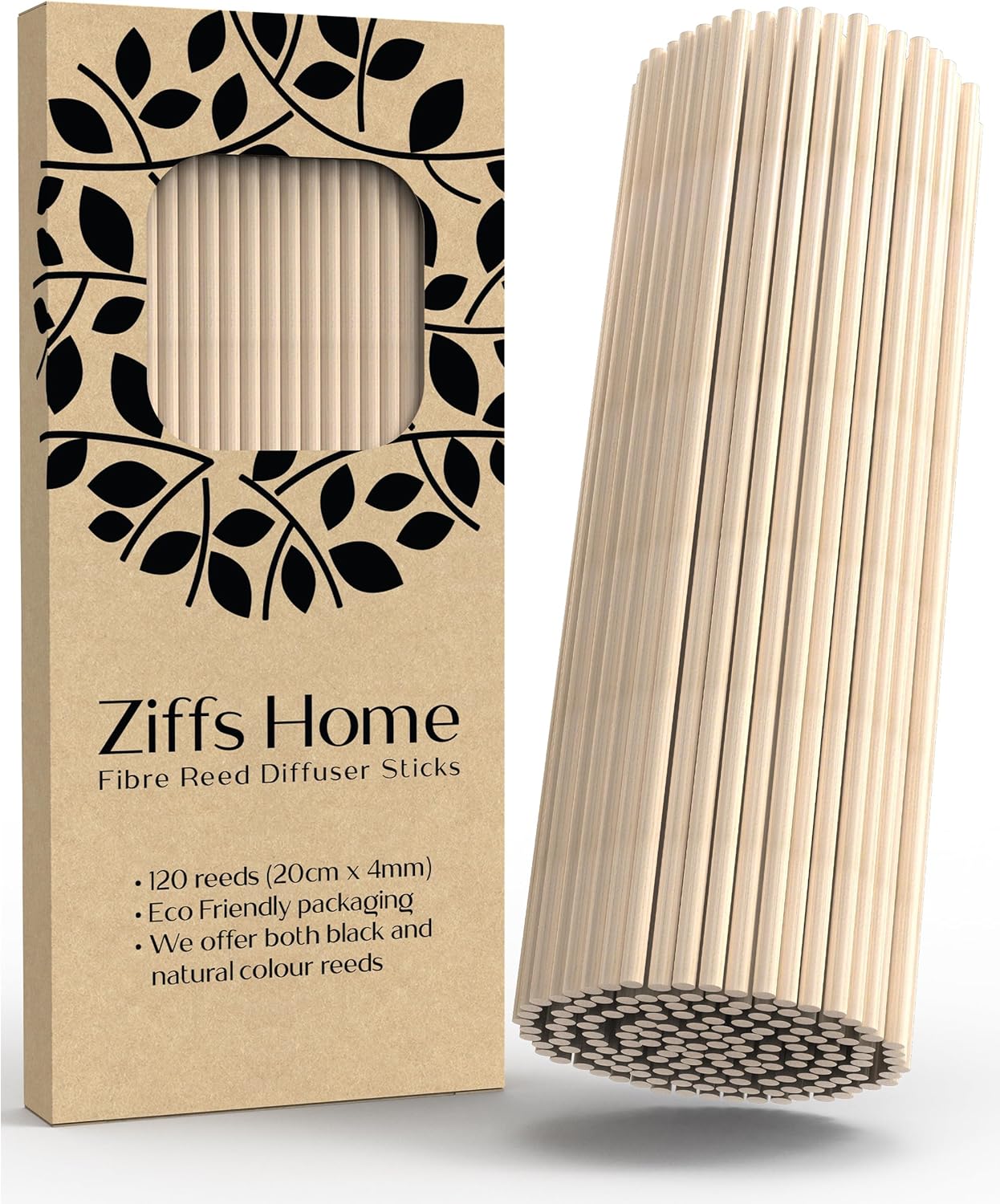 Ziffs Home® 120pcs Black Fibre Reed Diffuser Sticks - 20cm/7.87in x 4mm/0.16in - Thick Diffuser Reeds Sticks - Diffuser Sticks for Diffuser Oils Fragrance Refill - Fibre Reeds for Diffusers