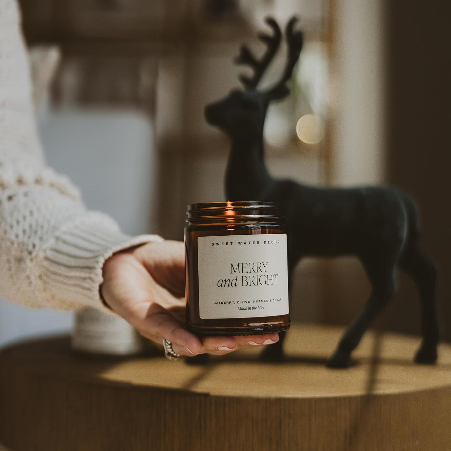Sweet Water Decor Warm and Cozy Soy Candle - Orange Peel, Cinnamon, Ginger and Clove Scented Candles for Home - 9oz Amber Jar Black Lid, 40 Hour Burn Time, Made in the USA