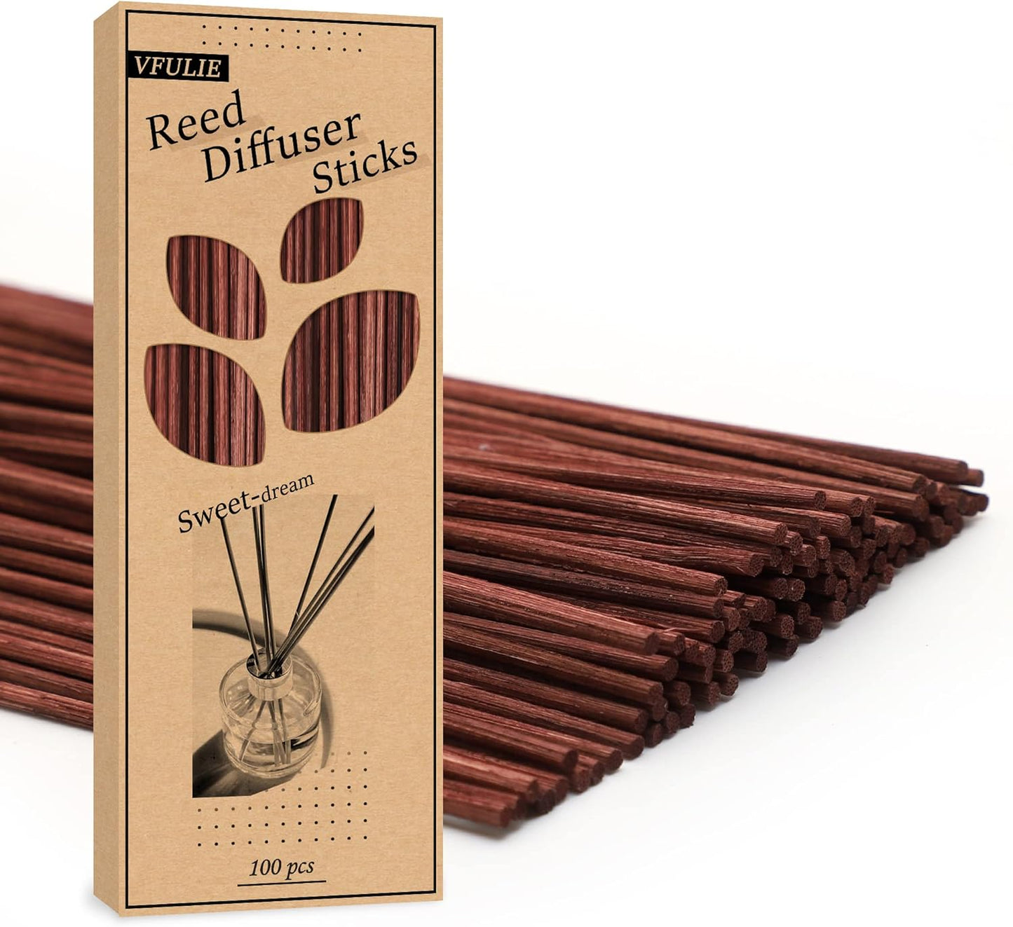 VFULIE 100PCS Reed Diffuser Sticks, 10 Inch Natural Rattan Wood Sticks Essential Oil Aroma Diffuser Sticks Refill Replacement for Aroma Fragrance (Primary Color)