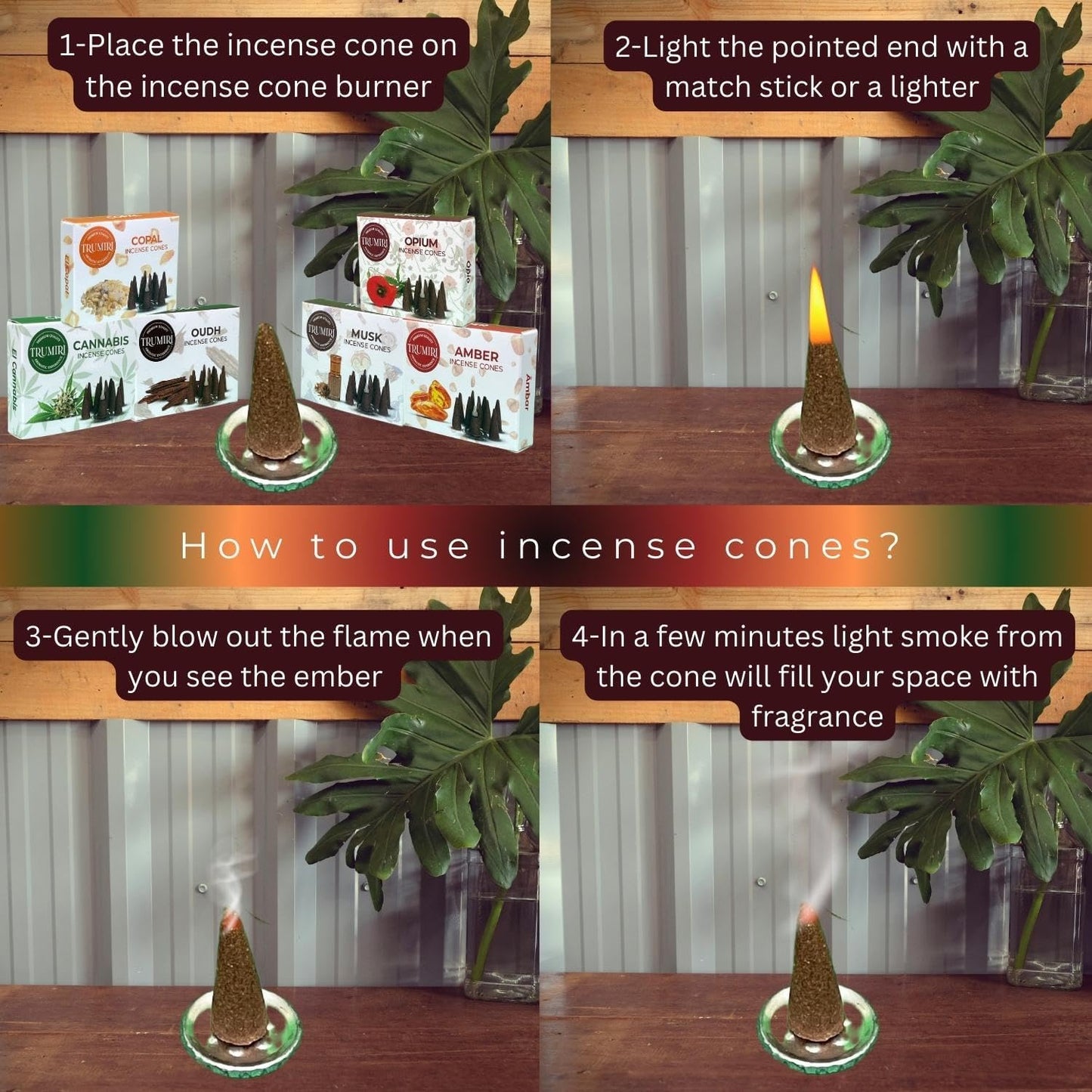 Trumiri Woody Incense Cones - Variety Pack - Total 60 Cone Incense (6 Scents x 10 Conos) - White Sage, Palo Santo, Dragons Blood, Sandalwood - Inscents-Cones Scented - Insense Cones - Incent Cone