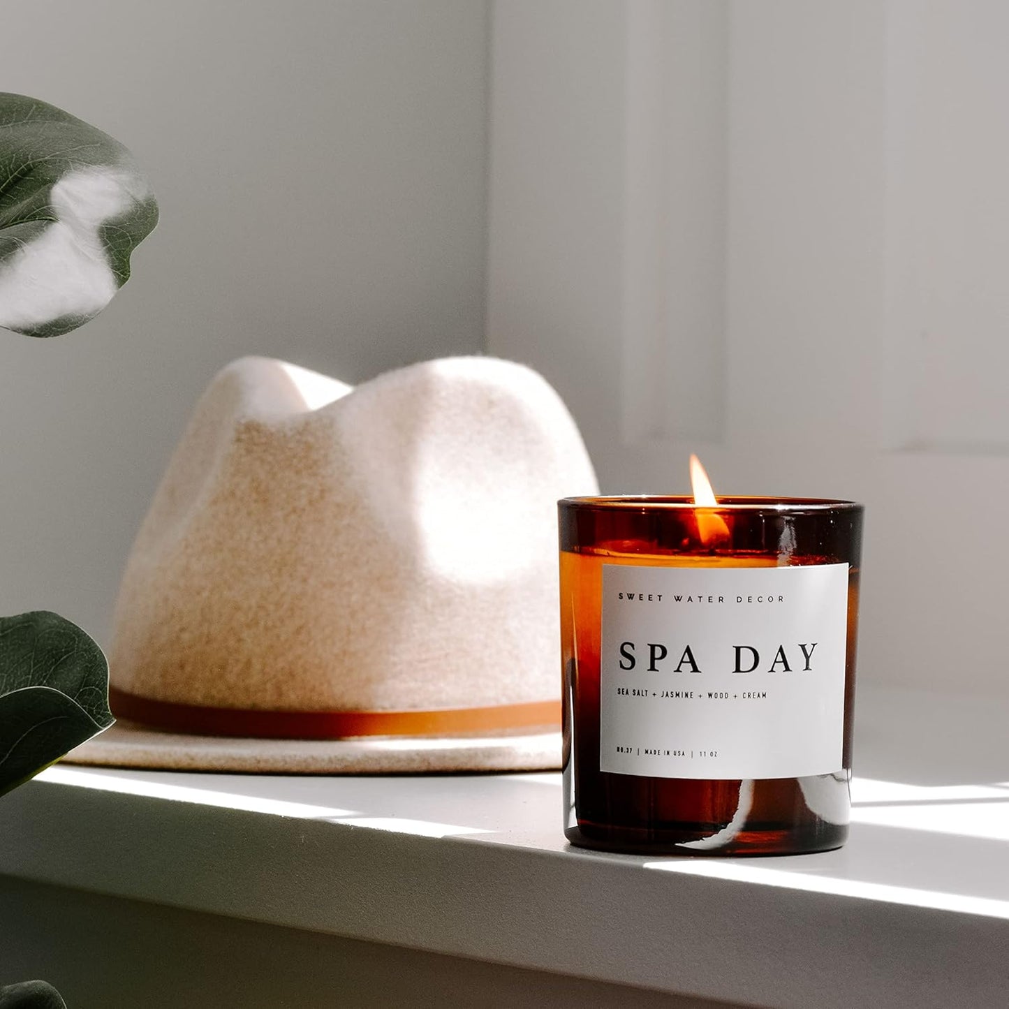 Sweet Water Decor Salt and Sea Candle - Sea Salt, Citrus, Amber, Musk, Beach Scented Soy Candles for Home - 11oz White Glass Jar Wood Lid, 50 Hour Burn Time, Made in the USA