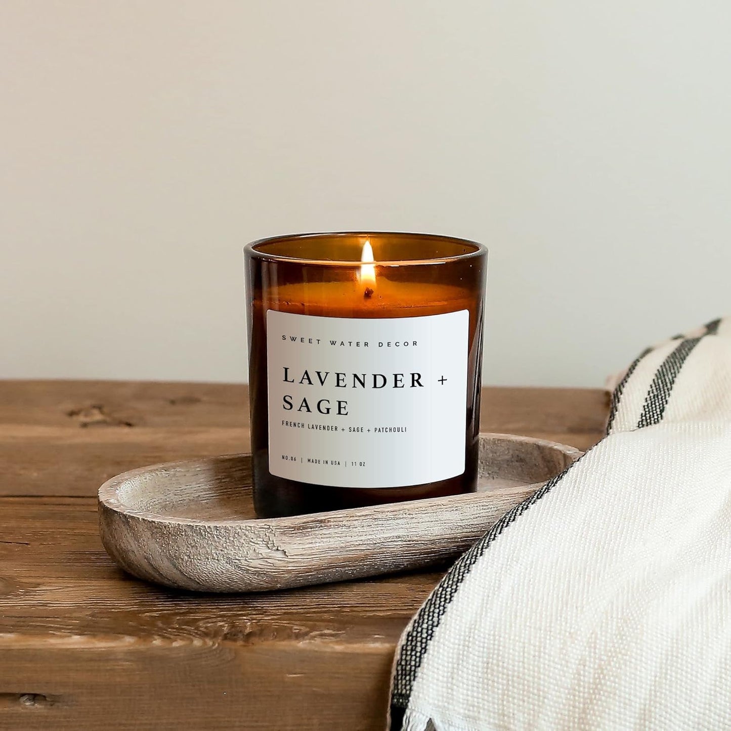 Sweet Water Decor Salt and Sea Candle - Sea Salt, Citrus, Amber, Musk, Beach Scented Soy Candles for Home - 11oz White Glass Jar Wood Lid, 50 Hour Burn Time, Made in the USA