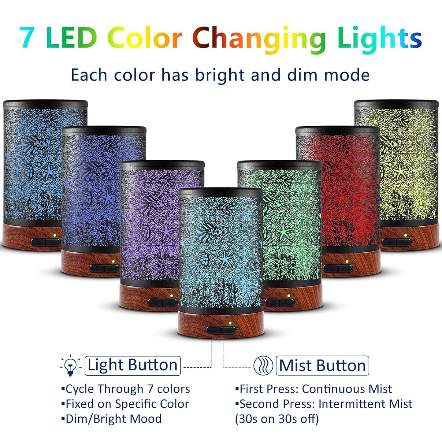 EQUSUPRO Essential Oil Diffuser 150ml Metal Aromatherapy Oil Diffuser Ultrasonic Cool Mist Diffuser with Auto Shut-Off Protection,7 Colors Changed LED for Home Office SPA Yoga