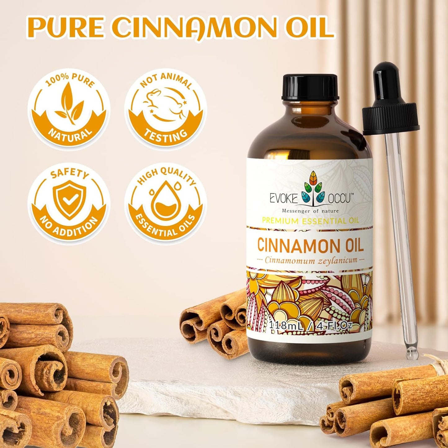 EVOKE OCCU 4 Fl Oz Vanilla Essential Oil, Pure Vanilla Oil for Diffuser, Skin, Humidifier and Relaxation - 118ML