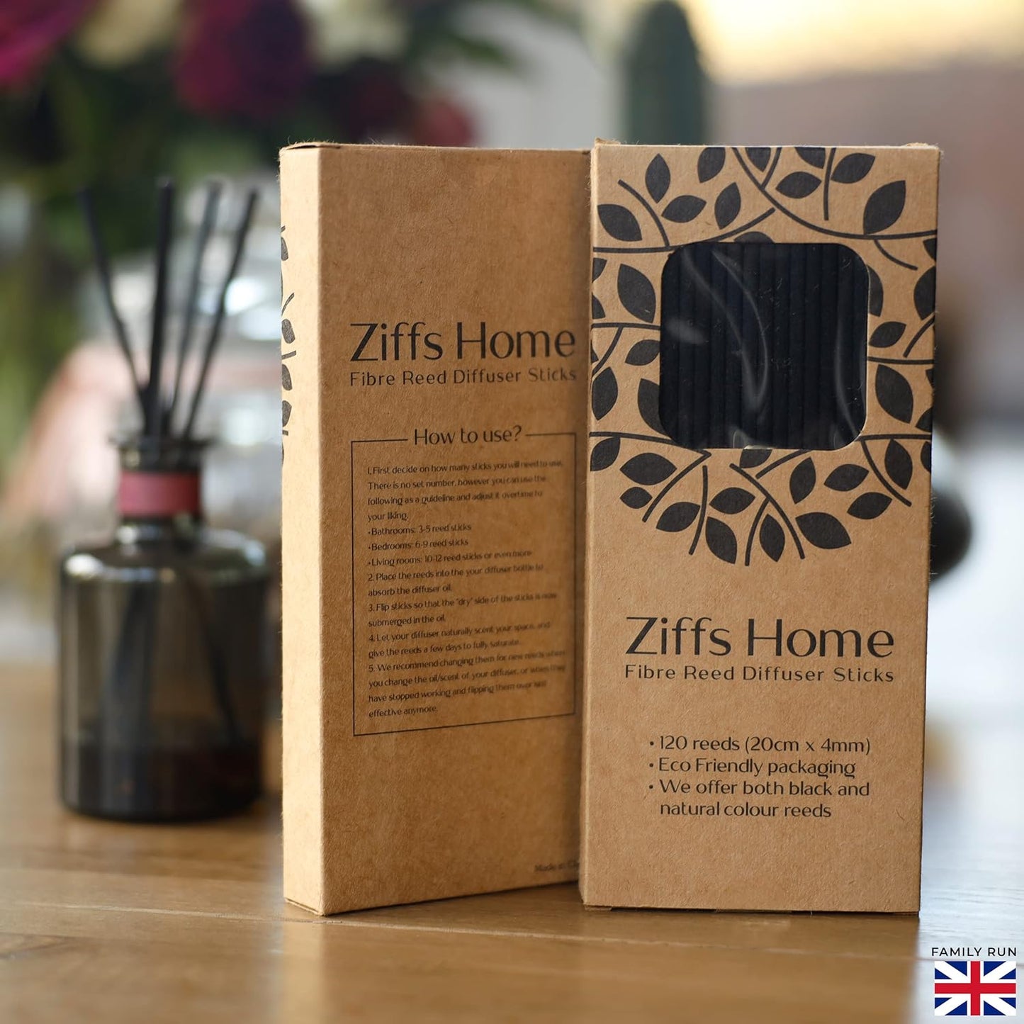 Ziffs Home® 120pcs Black Fibre Reed Diffuser Sticks - 20cm/7.87in x 4mm/0.16in - Thick Diffuser Reeds Sticks - Diffuser Sticks for Diffuser Oils Fragrance Refill - Fibre Reeds for Diffusers