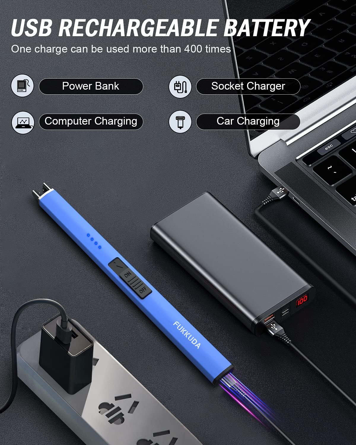 Electric Candle Lighter - Rechargeable, Plasma Arc Lighter - Windproof & Flameless with USB Rechargeable Double Safety Switch (Obisidian Black)