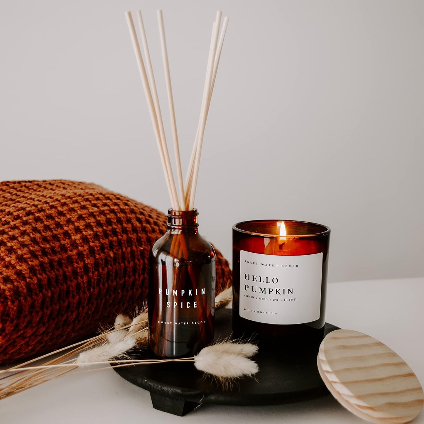 Sweet Water Decor Salt and Sea Candle - Sea Salt, Citrus, Amber, Musk, Beach Scented Soy Candles for Home - 11oz White Glass Jar Wood Lid, 50 Hour Burn Time, Made in the USA