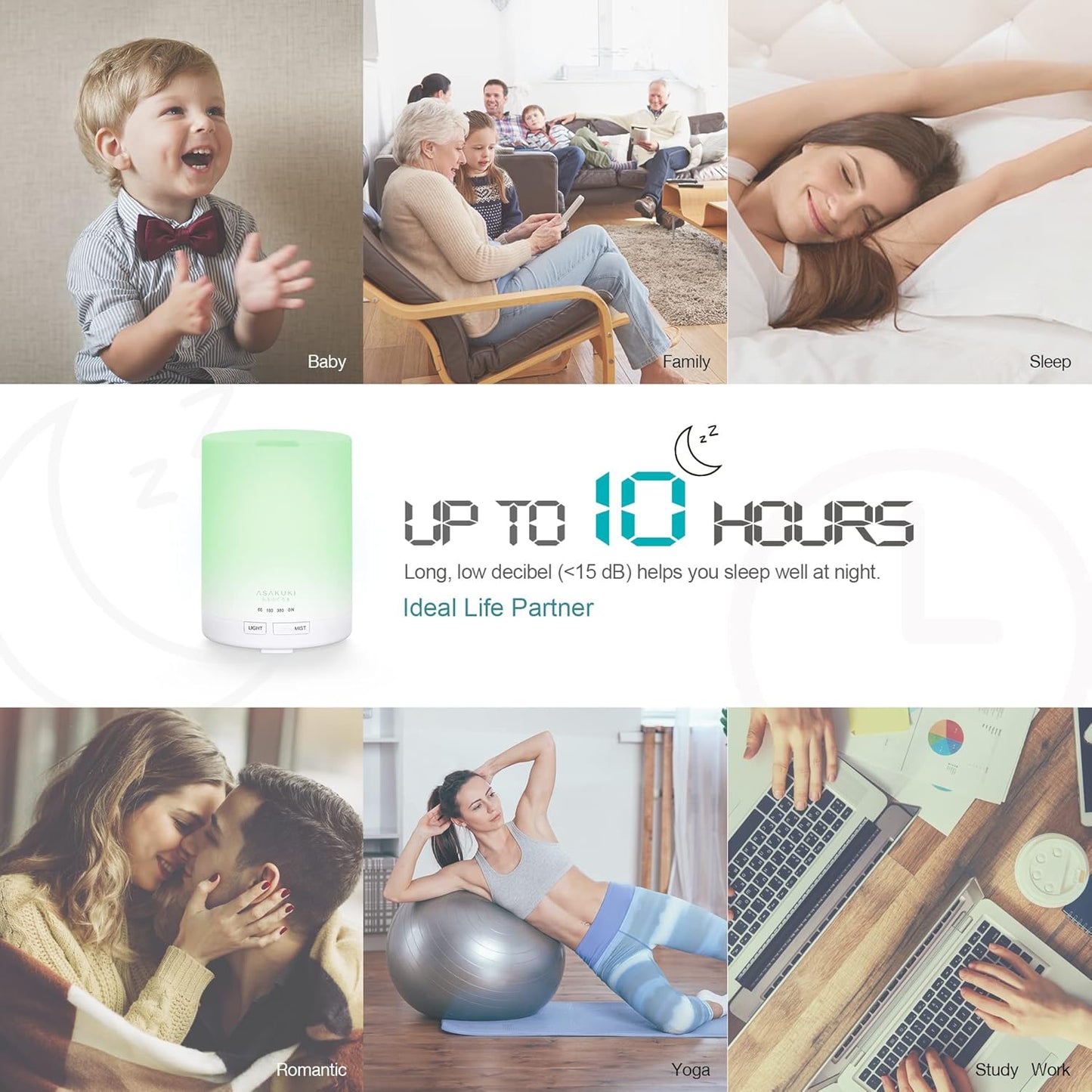 ASAKUKI 300ML Essential Oil Diffuser, Quiet 5-in-1 Premium Humidifier, Natural Home Fragrance Aroma Diffuser with 7 LED Color Changing Light and Auto-Off Safety Switch-Light Brown