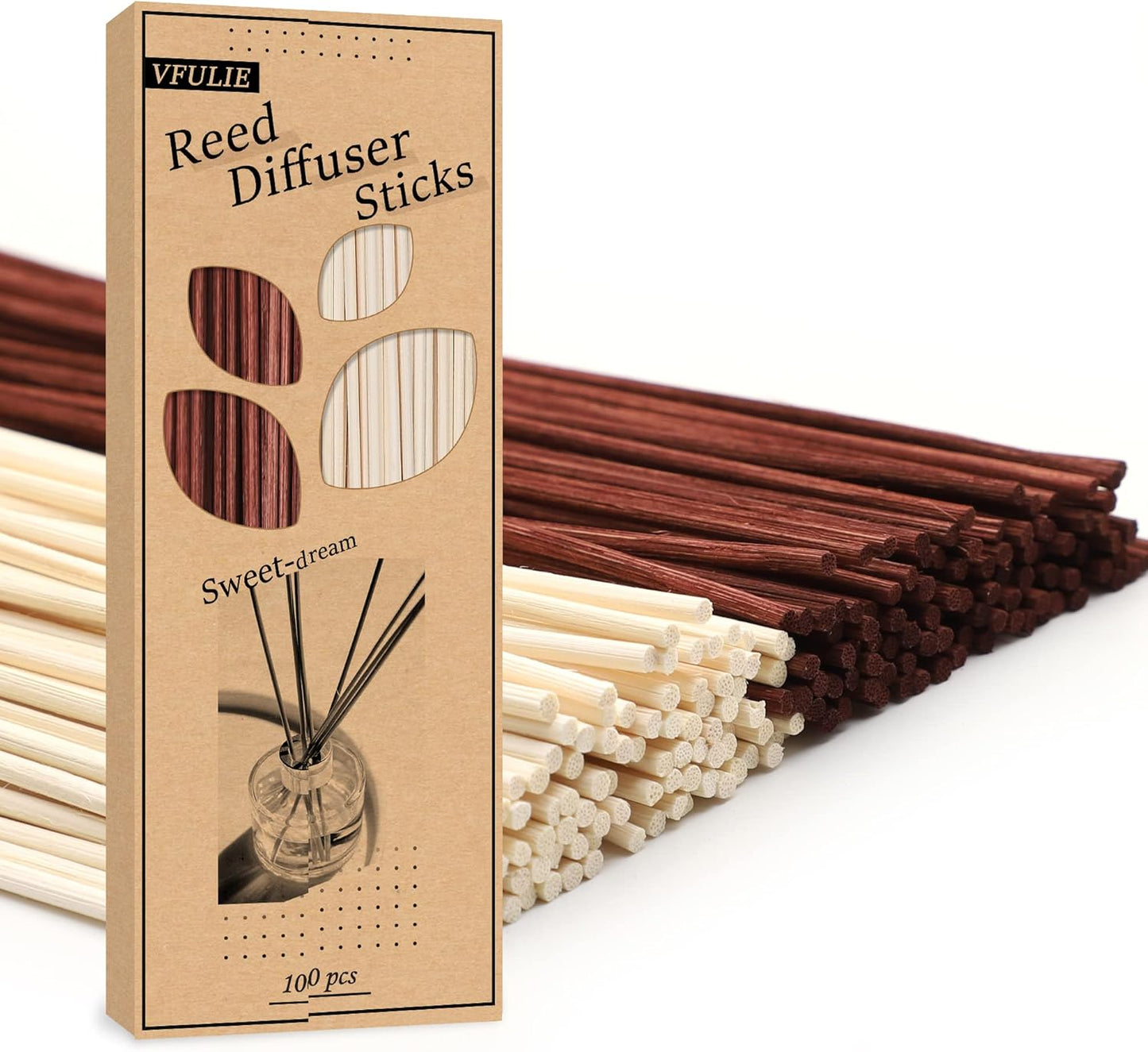 VFULIE 100PCS Reed Diffuser Sticks, 10 Inch Natural Rattan Wood Sticks Essential Oil Aroma Diffuser Sticks Refill Replacement for Aroma Fragrance (Primary Color)
