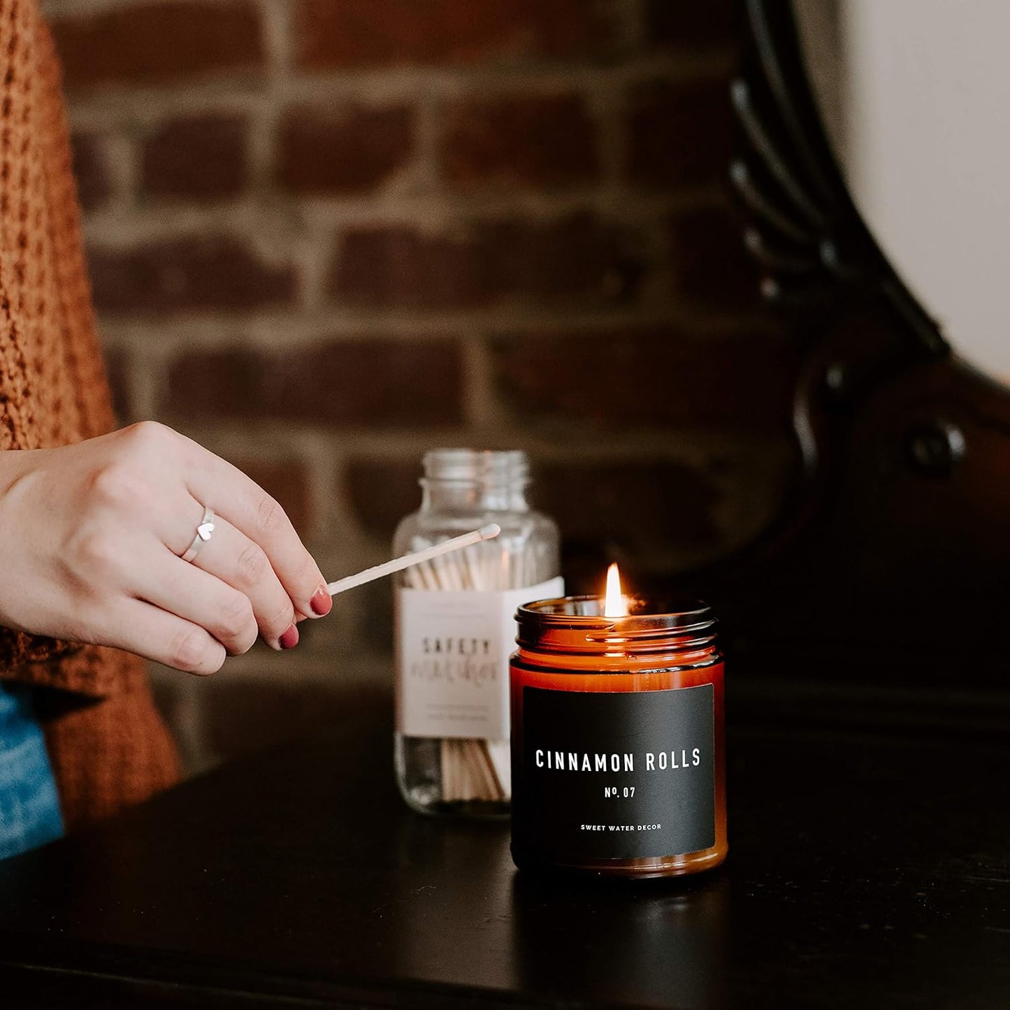 Sweet Water Decor Warm and Cozy Soy Candle - Orange Peel, Cinnamon, Ginger and Clove Scented Candles for Home - 9oz Amber Jar Black Lid, 40 Hour Burn Time, Made in the USA