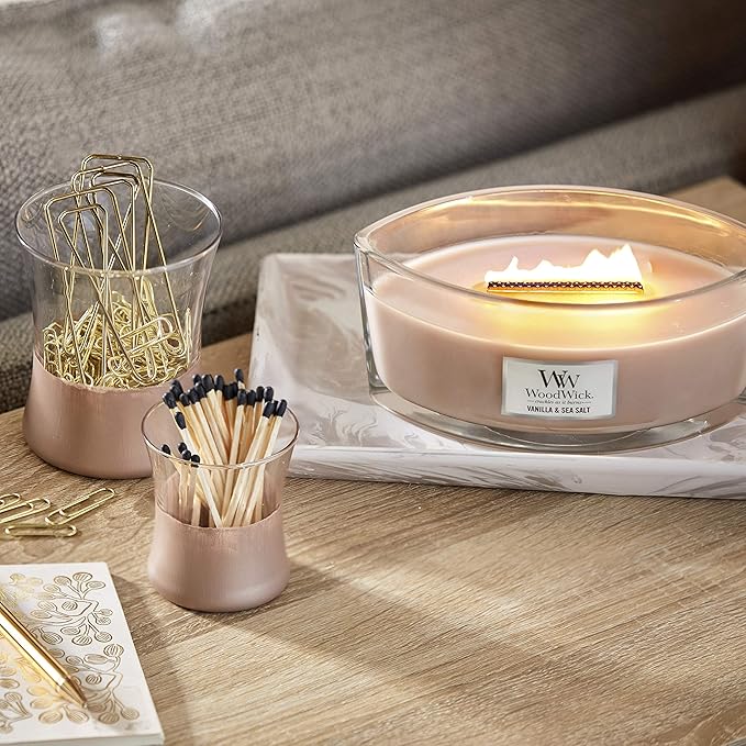 WoodWick Ellipse Scented Candle, Vanilla & Sea Salt 16oz, Crackles as it burns, Up to 50 hours burn time, Premium Soy blend, Perfect for gifting
