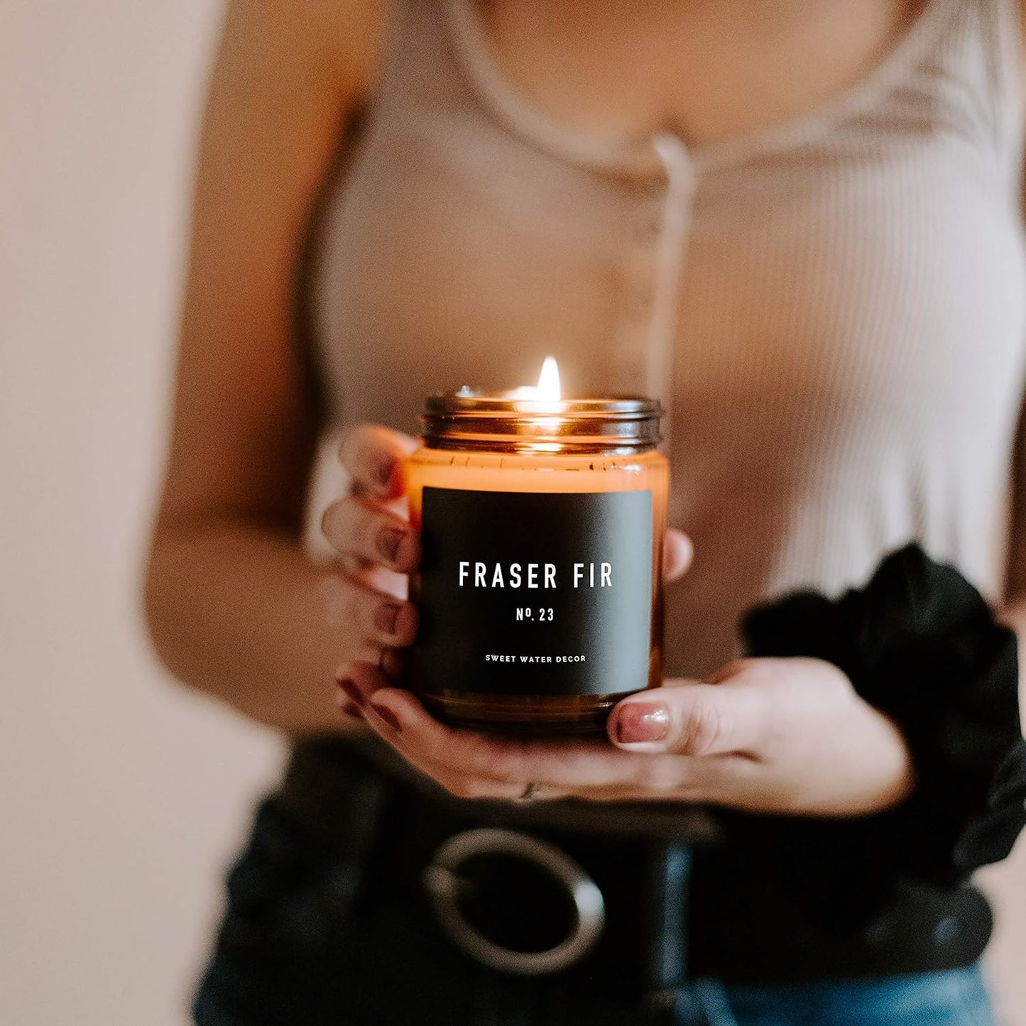 Sweet Water Decor Warm and Cozy Soy Candle - Orange Peel, Cinnamon, Ginger and Clove Scented Candles for Home - 9oz Amber Jar Black Lid, 40 Hour Burn Time, Made in the USA