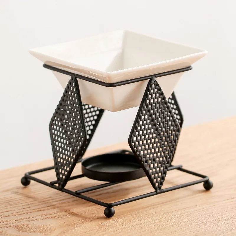 Essential Oil Wax Melt Candle Holder Gold Color Delicate Romantic Iron Ceramic Aroma Home Incense Burner