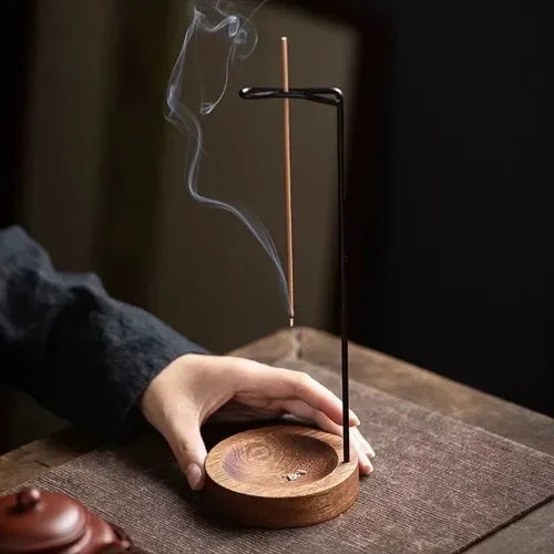 Upside Down Incense Burner - Incense Stick Holder - Wooden, Round Incense Tray