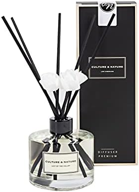 CULTURE & NATURE Reed Diffuser Set 6.7oz (200ml) Clean Cotton Scented Diffuser with Sticks Home Fragrance Reed Diffuser for Bathroom Shelf Decor