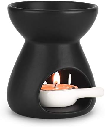 ComSaf Essential Oil Burner Wax Melt Burners Set of 2, Aromatherapy Aroma Burner Ceramic Oil Diffuser Candle Tealight Holder Home Bedroom Decor Christmas Housewarming Gift, Black