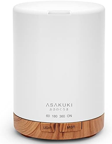 ASAKUKI 300ML Essential Oil Diffuser, Quiet 5-in-1 Premium Humidifier, Natural Home Fragrance Aroma Diffuser with 7 LED Color Changing Light and Auto-Off Safety Switch-Light Brown