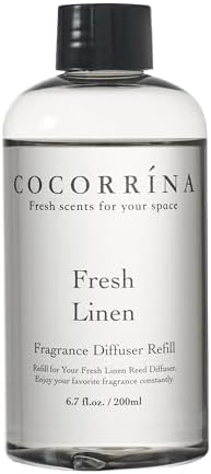 Cocorrína Clean Linen Scented Reed Diffuser Oil with 8 Sticks Fragrance for Bedroom, Bathroom, Oil Diffuser, Home Décor, 6.7 oz. (200 ml)