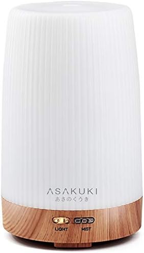 ASAKUKI 300ML Essential Oil Diffuser, Quiet 5-in-1 Premium Humidifier, Natural Home Fragrance Aroma Diffuser with 7 LED Color Changing Light and Auto-Off Safety Switch-Light Brown