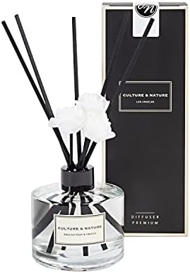 CULTURE & NATURE Reed Diffuser Set 6.7oz (200ml) Clean Cotton Scented Diffuser with Sticks Home Fragrance Reed Diffuser for Bathroom Shelf Decor