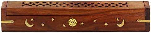 Sheesham Wood Incense Burner Holder - Set of 2 Coffin Style Sun Moon Inlay Handmade Aromatherapy Room Freshener Fragrance Cone Incense Stick Burner Ash Catcher - Zen Home Gift - 12x2x2 - COTTON CRAFT