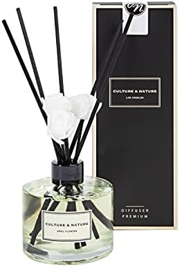 CULTURE & NATURE Reed Diffuser Set 6.7oz (200ml) Clean Cotton Scented Diffuser with Sticks Home Fragrance Reed Diffuser for Bathroom Shelf Decor