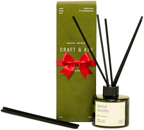Craft & Kin Reed Diffuser Set Santal Woods, Reed Diffusers for Home, Fragrance Diffuser Sticks, Oil Diffuser Sticks, Oil Diffuser with Sticks, Reed Diffuser for Men | Christmas Reed Diffuser
