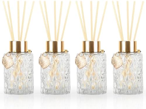Trifolic Reed Diffuser Set with Metal Golden Decoration, 3.5-4.2oz Empty Reed Diffuser Bottles with 20Pcs Reed Diffuser Sticks, Unique Design Bottles for Home and Office