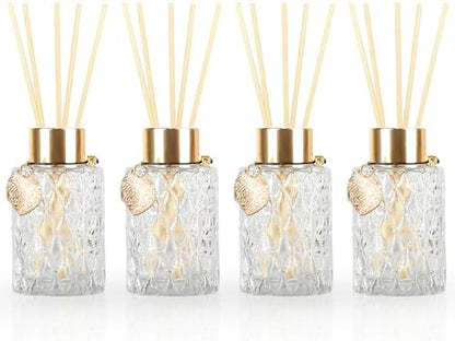 Trifolic Reed Diffuser Set with Metal Golden Decoration, 3.5-4.2oz Empty Reed Diffuser Bottles with 20Pcs Reed Diffuser Sticks, Unique Design Bottles for Home and Office