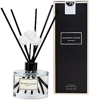 CULTURE & NATURE Reed Diffuser Set 6.7oz (200ml) Clean Cotton Scented Diffuser with Sticks Home Fragrance Reed Diffuser for Bathroom Shelf Decor