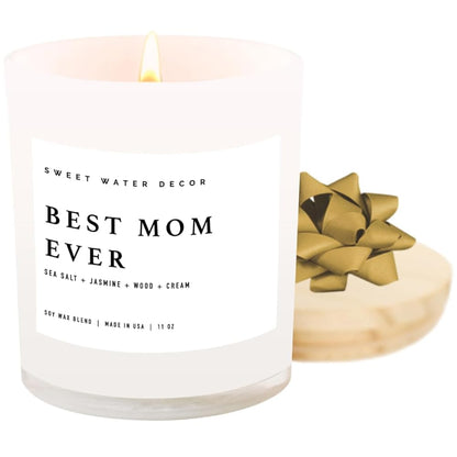 Sweet Water Decor Salt and Sea Candle - Sea Salt, Citrus, Amber, Musk, Beach Scented Soy Candles for Home - 11oz White Glass Jar   Wood Lid, 50  Hour Burn Time, Made in the USA