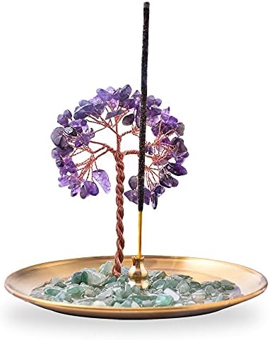 Incense Holder for Sticks, Healing Crystal Stone Money Tree Incense Burner, Ash Catcher for Yoga, Meditation and Home Decor