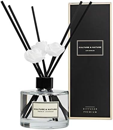 CULTURE & NATURE Reed Diffuser Set 6.7oz (200ml) Clean Cotton Scented Diffuser with Sticks Home Fragrance Reed Diffuser for Bathroom Shelf Decor